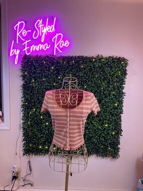 🐶American Eagle Outfitters Striped Button-Front Crop Top - Brown and Cream